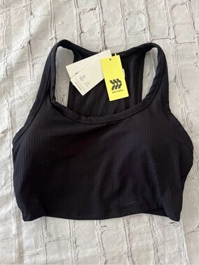 All In Motion Sports Bra Womens Medium Black Ribbed Racerback Gym Workout Yoga